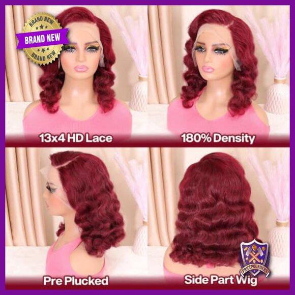 16 Inch Human Hair Wig 180 Density Body Wave Lace Front Glueless